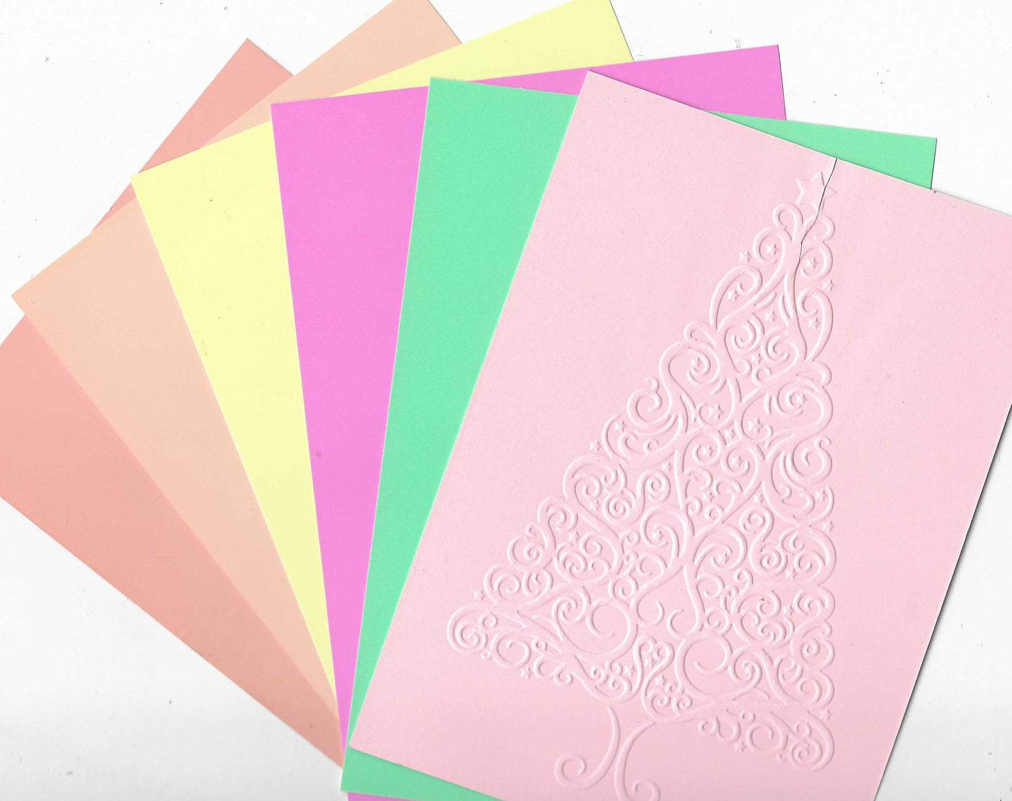 Embossed Card. 5"x7". Christmas Tree. 10 Sheets In Assorted Colours