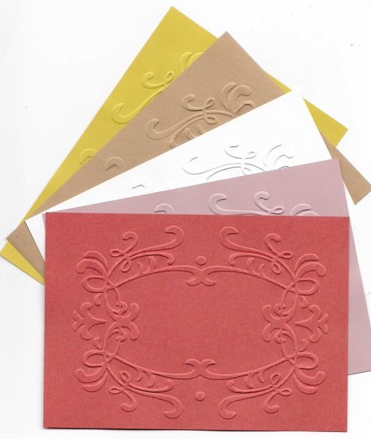 10 Sheets of A6 Embossed Card. Frame Design in Assorted Colours.