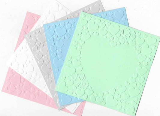 Embossed Card. 5"x5". Hearts.