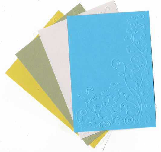 10 Sheets of A6 Embossed Card. Floral Corner Design in Assorted Colours.