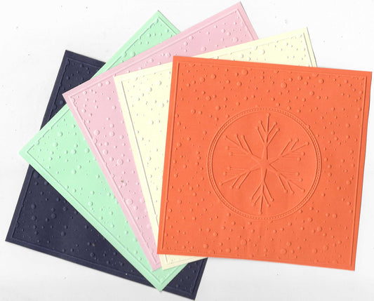 Embossed Card. 5"x5". Snowflake. 10 Sheets in assorted colours.