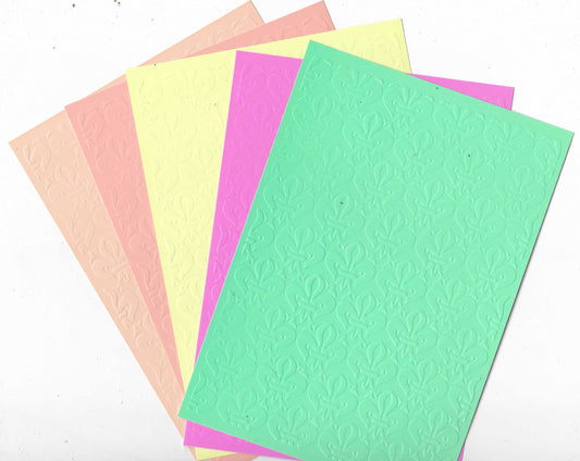 Embossed Card. 5"x7". Fleur De Lis. Assorted Colours
