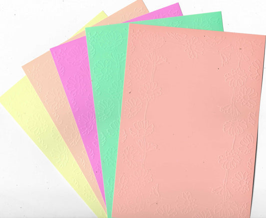 Embossed Card. 5"x7". Floral Border. 10 Sheets In Assorted Colours.