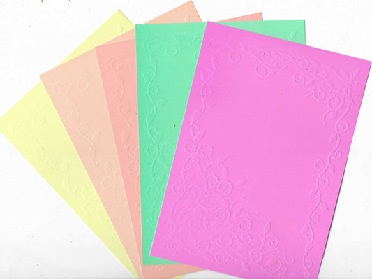 Embossed Card. 5"x7". Holly Border. 10 Sheets In Assorted Colours