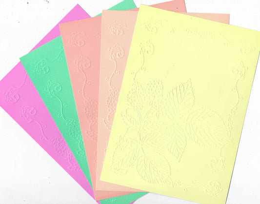 Embossed Card. 5"x7". Leaves. 10 Sheets In Assorted Colours