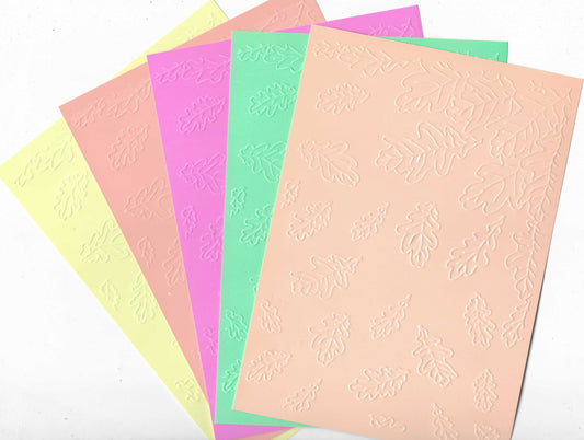 Embossed Card. 5"x7". Leaves. 10 Sheets In Assorted Colours