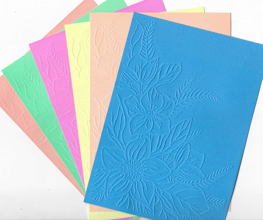 Embossed Card. 5"x7". Floral Corner. 10 Sheets In Assorted Colours