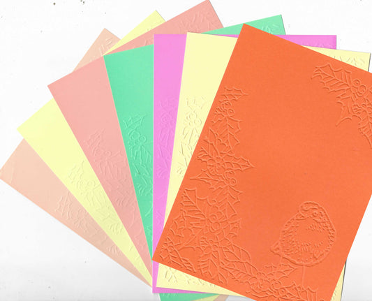 Embossed Card. 5"x7". Robin. 10 Sheets In Assorted Colours