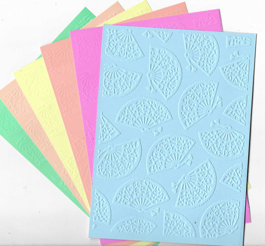 Embossed Card. 5"x7". Fans. 10 Sheets In Assorted Colours