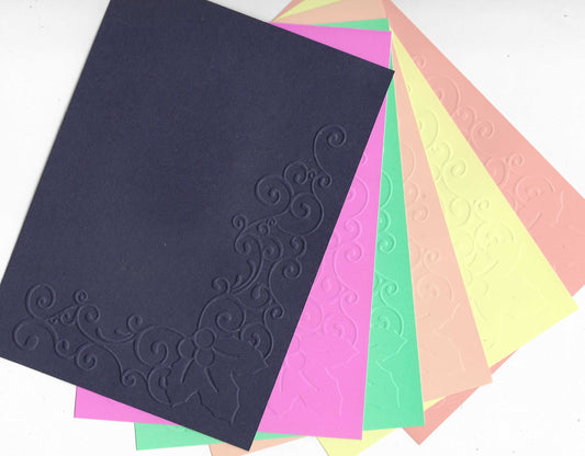 Embossed Card. 5"x7". Holly Corner. 10 Sheets In Assorted Colours