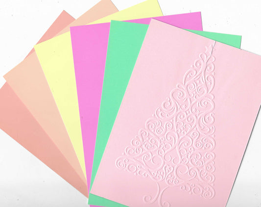 Embossed Card. 5"x7". Christmas Tree. 10 Sheets In Assorted Colours